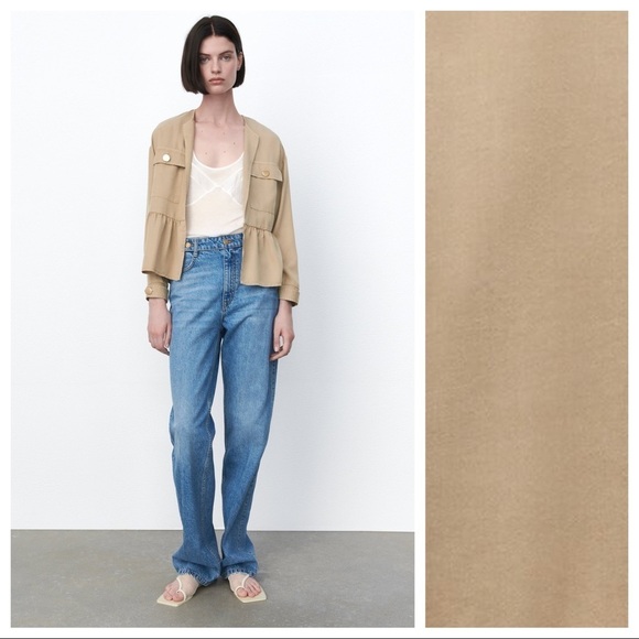 NWT. Zara Tan 100% lyocell Open Front Ruffle Jacket.  Size XL. - Picture 1 of 13